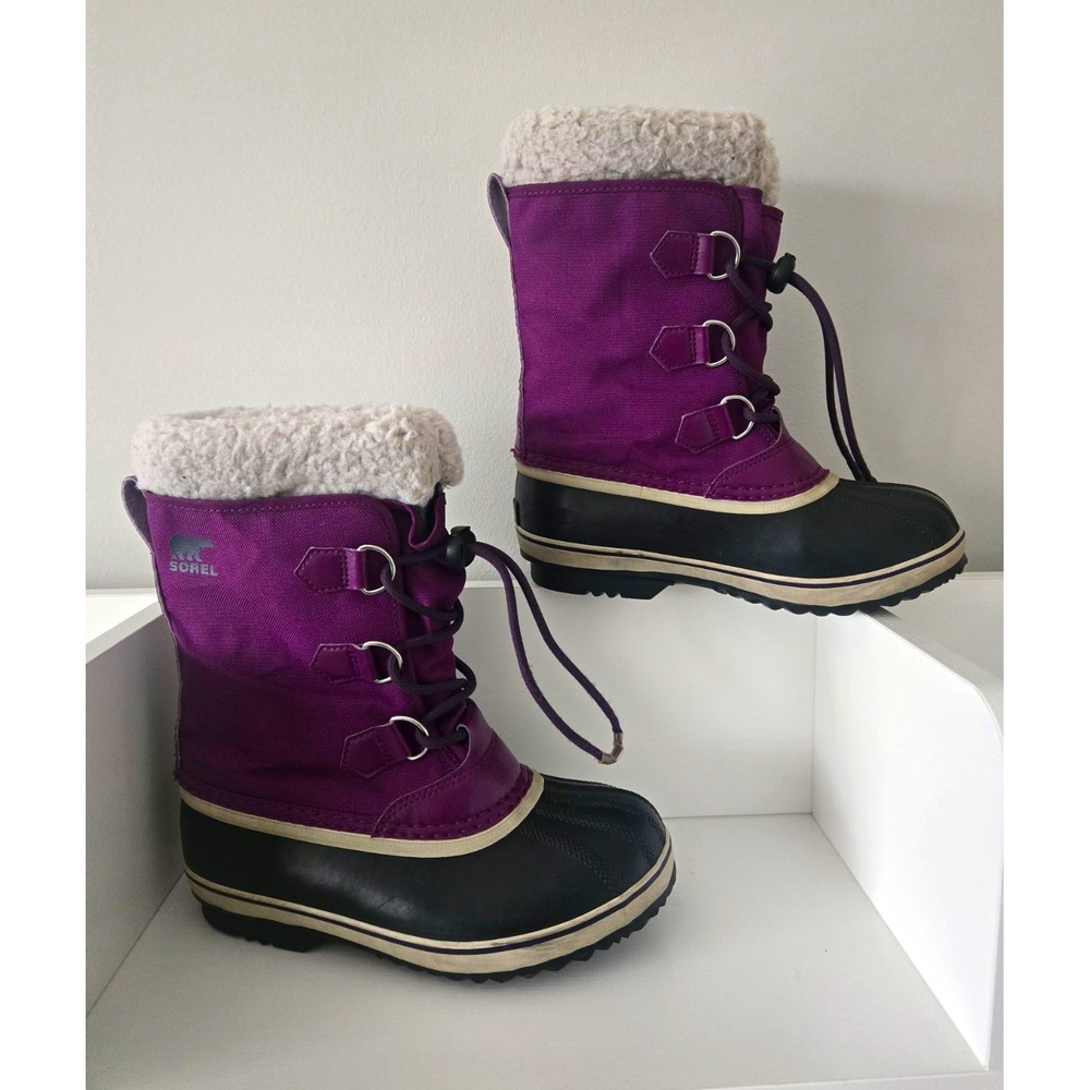 SOREL Yoot Pac Kids Girl Boy Snow Boots Waterproof Faux Fur Lined Purple US 4